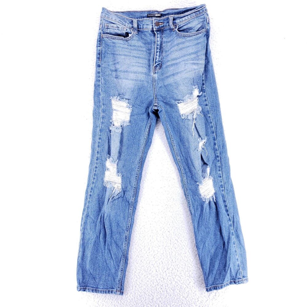 Fashion Nova Jeans Denim Cotton Womens SZ 13 Blue Straight Stretch VTG Mid Rise
